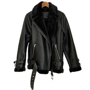 NWT faux Shearling Vegan Leather Biker Moto Jacket